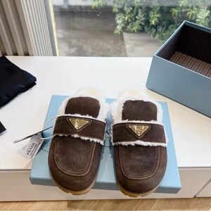 Prada Brown and White Women's Slippers